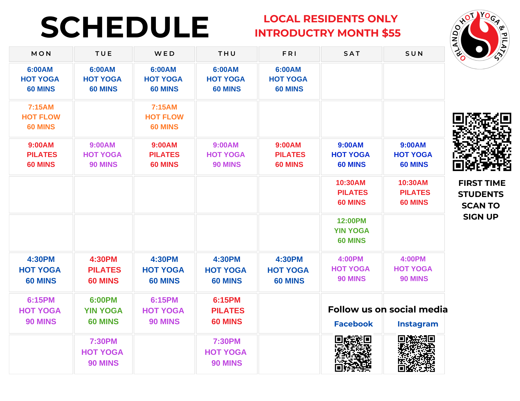 Weekly Class Schedule